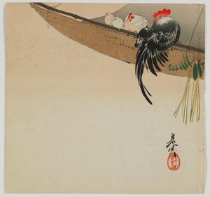Vitorlán tanyázó csirkék, Meiji-korszak, 19. század vége (színes fatömbnyomat)