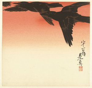 Varjak a vörös égen alkotó: Shibata Zeshin