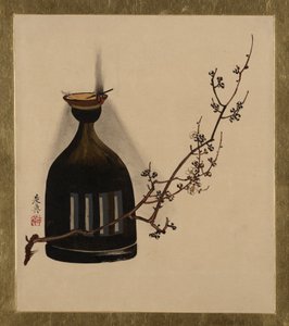 Különféle témájú lakkfestmények: Szilvaág olajlámpással, 1882. alkotó: Shibata Zeshin