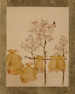 Rizsveremek és fák. alkotó: Shibata Zeshin