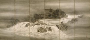 Folyói táj szentjánosbogarakkal, 1874 alkotó: Shiokawa Bunrin