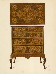 Intarziával kirakott komód (chromolitho) alkotó: Shirley Charles Llewellyn Slocombe