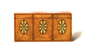 Intarziás szaténfa tea-caddy, 1908. alkotó: Shirley Charles Llewellyn Slocombe