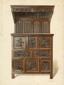 Sir John Wynne büféje, Carrington grófjának birtokában (chromolitho) alkotó: Shirley Charles Llewellyn Slocombe