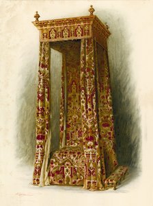 Kárpitozott ágy, Hampton Court Palace (chromolitho) alkotó: Shirley Charles Llewellyn Slocombe