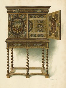 Diófa szekrény intarziás Marqueterie, a Hon Charlotte Maria Lady North és R Eden Dickson tulajdona (chromolitho) alkotó: Shirley Charles Llewellyn Slocombe