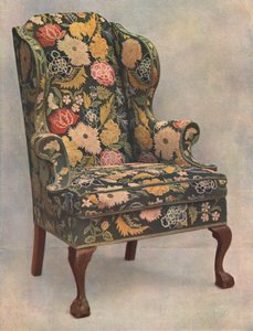 Kézimunka borítású diófa szék, 1905 alkotó: Shirley Charles Llewellyn Slocombe