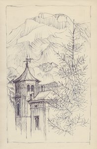Templom és hegyek, Olaszország, 1950. alkotó: Shirley Markham