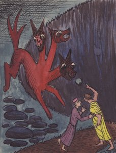 Dante és Virgil háromfejű szörnyeteggel, 1951. alkotó: Shirley Markham