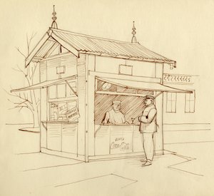 Italokat árusító kioszk, Párizs, Franciaország, 1951. alkotó: Shirley Markham