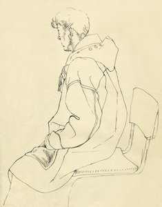 Ülő férfi kabátban, 1952-ben. alkotó: Shirley Markham