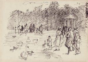 Hattyúk a kerek tavon a londoni Kensington Gardensben, 1950. alkotó: Shirley Markham