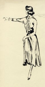 Nő teljes szoknyában, kinyújtott karral, 1950. sz. alkotó: Shirley Markham