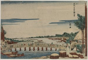 Kilátás a nagy hídra Senju-nál Musashi tartományban, c. 1820-as évek.