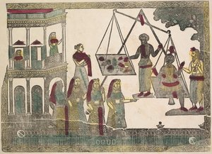 Krisna az értékes tárgyakkal szemben, 1800-as évek.