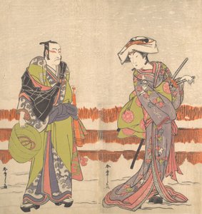 Ichikawa Danjuro ötödik komusoként, jobb kezében kosárkalapot tartva, kb. 1775.