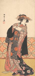 Nakamura Riko, mint gazdagon öltözött udvarhölgy, egy szobában állva, kb. 1778. alkotó: Shunsho