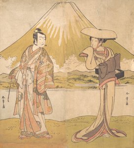 A színész Bando Mitsugoro, mint egy pazar ruházatú férfi, mezőn állva..., kb. 1778. alkotó: Shunsho