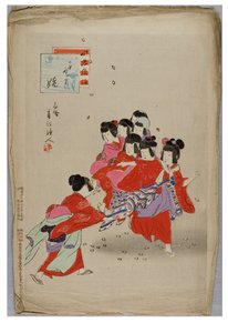 Leánytánc a Gyermekek szokásai és modorai sorozatból, 1896-1897 (fadarab papíron) alkotó: Shuntei Miyagawa