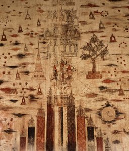 Meru-hegyet ábrázoló falfestmény, 1734 (kőre festve)