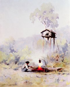 Tábortűz (olaj, vászon) alkotó: Sidney Laurence