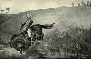 Roberts hadnagy szűk menekülése a bennszülöttek üldözése közben Lucknow közelében, 1901. alkotó: Sidney Paget