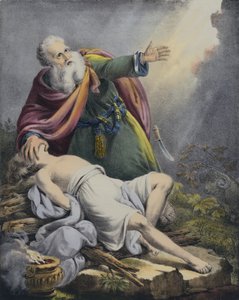 Ábrahám felajánlja fiát, Izsákot (színes metszet) alkotó: Siegfried Detler Bendixen