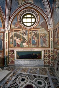A sienai Magi Fresco Iskola születése és imádata. 14. század. Szűz kápolna. Szent Benedetto kolostor (Sacro Speco), Subiaco (Róma), Olaszország