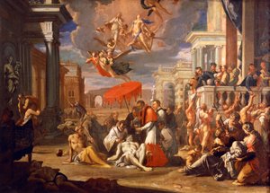 Borromero Szent Károly szentáldozást a pestis áldozatainak 1576-ban, Zsigmond Caula (1637-1713), olaj, vászon, 97x147 cm