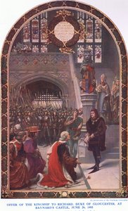 A királyság ajánlata Richard Duke of Gloucesternek a Baynards kastélyban, 1483. június 26-án, a Cassells History of the British People-ből, amelyet a Waverley Book Company Limited adott ki, 1940 körül.