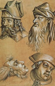 Tanulmányok a Four Heads for a Passion sorozatról (toll és tinta, mosás és testszín papíron) alkotó: Sigmund Holbein