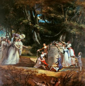 Az orléans-i hercegnő gyermekei édesanyjukat köszöntve az általuk 1787-es gyógyfürdői látogatással gyógyult állapotának helyreállítására állított emlékműnél (olaj, vászon) alkotó: Silvestre Mirys