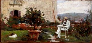 Luigi Tommasi a kertjében (Festmény egy fadobozra alkotó: Silvestro Lega