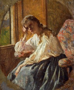 Tanulmány a női alakról, Silvestro Lega (1826-1895), triptichon részlete alkotó: Silvestro Lega