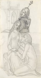Rómeó és Júlia, Lawrence baráttal (ceruza, toll és tinta papíron) alkotó: Simeon Solomon