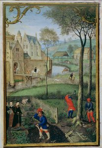 Add hozzá 18855 f.108 March: fák kivágása, egy Órakönyvből, 1540 körül (vellum) alkotó: Simon Bening