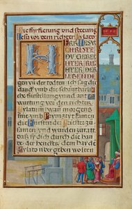 Rand mit einem gefangenen Propheten vor einem Fürsten oder König alkotó: Simon Bening