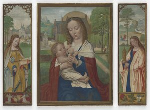 Szűz és Gyermek; Szent Katalin és Borbála, 1520 körül (tempera pergamen) alkotó: Simon Bening