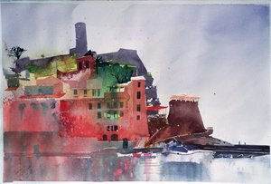 Fernazza, Nyolc csónak, 2002 (akvarell, papír) alkotó: Simon Fletcher