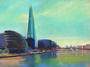A Shard a Tower Bridge-ről, 2015 (pasztell) alkotó: Simon Fletcher