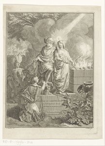 Allegorikus címlap Ábrahám pátriárkával és az igazsággal Címlap: Arnold Hoogvliet, Ábrahám, a pátriárka, in XII Boeken, s.a.