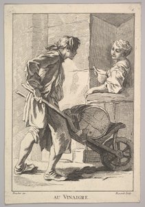 Az Au Vinaigre ecet hátoldala, a Le Cris de Paris-ból Párizs kiáltásai..., 18. század.