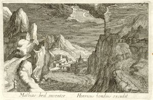 Folyói táj a holdfényben Különböző tájak (sorozat címe) Topographia variarum regionum (sorozat címe) alkotó: Simon Frisius (attributed to)
