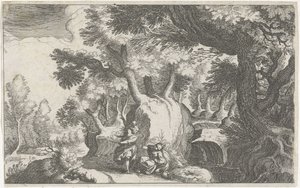 Boslandschap találkozott Hagar en Ismaël-lel Zuid-európai táj (sorozat címe) Különböző régiók topográfiája (sorozat címe) alkotó: Simon Frisius