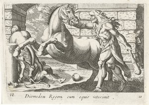 Hercules temt de paarden van Diomedes Diomedes, a király lovakkal (cím a tárgyon) Herculische téma (sorozat címe)