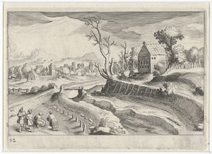 Dombos táj kápolnával Dél-európai tájak (sorozat címe) Topographia variarum regionum (sorozat címe) alkotó: Simon Frisius