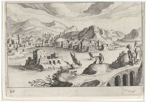 Városkép a folyó völgyében Dél-európai tájak (sorozat címe) Topographia variarum regionum (sorozat címe) alkotó: Simon Frisius