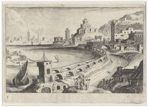 Városkép vízvezetékkel Dél-európai tájak (sorozat címe) Topographia variarum regionum (sorozat címe) alkotó: Simon Frisius