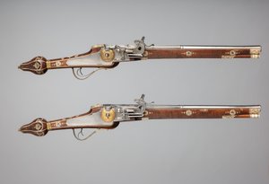 Wheellock pisztolypár a szász választófejedelem testőrsége számára, német, c1610 alkotó: Simon Helbig