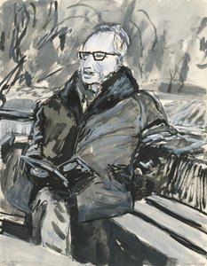 Könyvet olvasó férfi, 2019 (tinta és akrilfesték tollak papírra) alkotó: Simon Neville